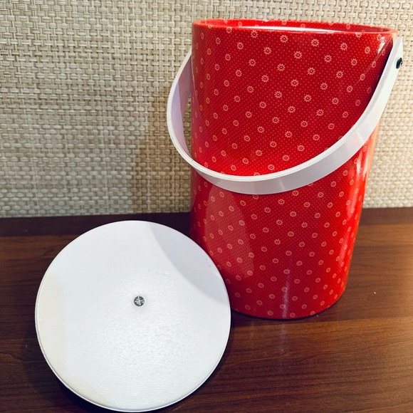 🌟HP🌟VTG 1980s 11" Ice Bucket Red & White Floral Dot Pattern by Drulane USA - Picture 5 of 11